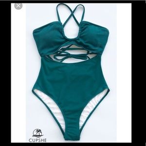 Cupshe Nature Walk Lace Up Swimsuit Teal